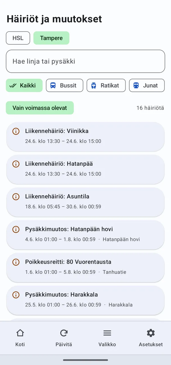 Tampereen Nysse – häiriöt